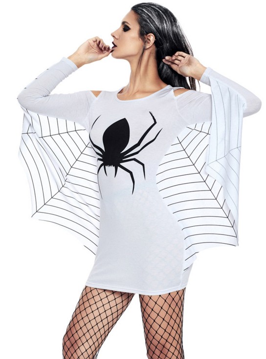 BY89052-1 Spider Costume Women White Spiderweb Jersey Tunic Dress Plus size